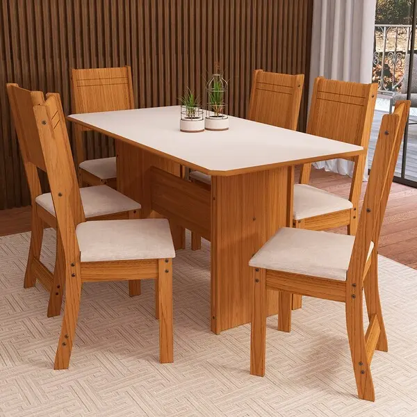 Mesa De Jantar 6 Lugares + 6 Cadeiras 10070.1 Freijó/off White