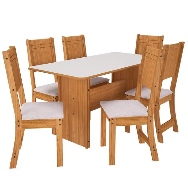 Mesa De Jantar 6 Lugares + 6 Cadeiras 10070.1 Freijó/off White