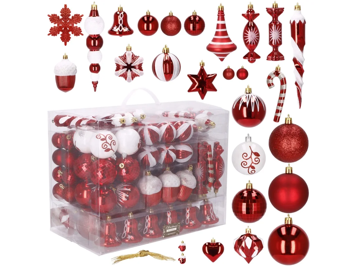 Árvore de Natal Artificial 220 cm com Neve + 308 Bolas + 100 m de Luzes LED