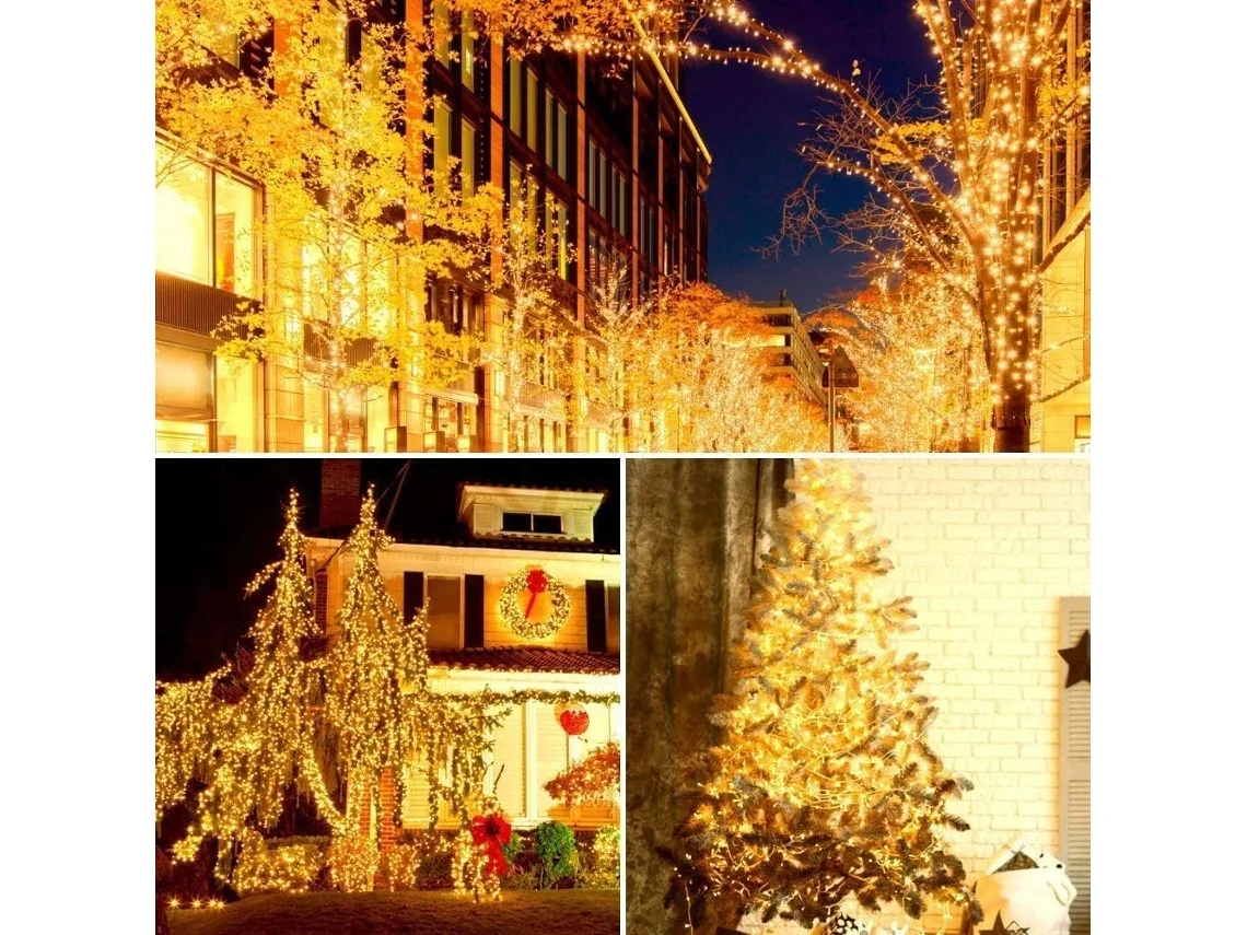 Árvore de Natal Artificial 220 cm com Neve + 308 Bolas + 100 m de Luzes LED