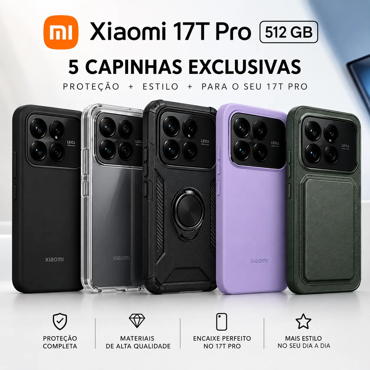 KIT 5 CAPINHAS PREMIUM PARA XIAOMI 17T PRO 512GB