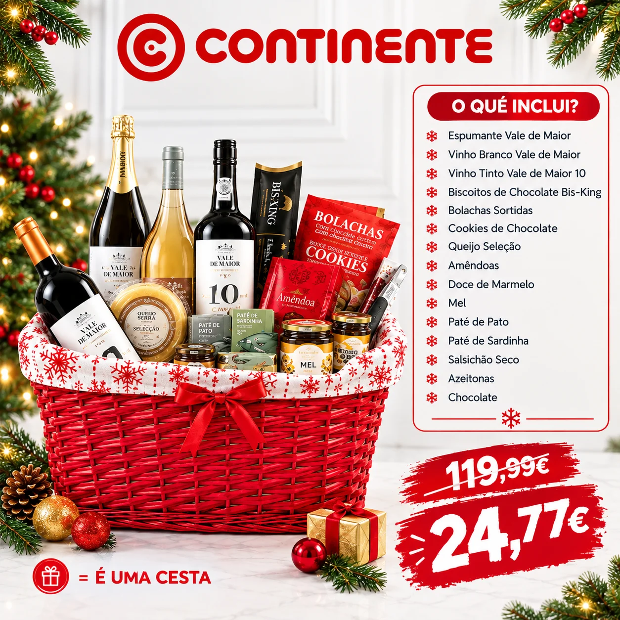 Cabaz de Natal Completo — Quatro Garrafas, Queijos, Charcutaria, Mercearia Fina e Uma Visita à Quinta