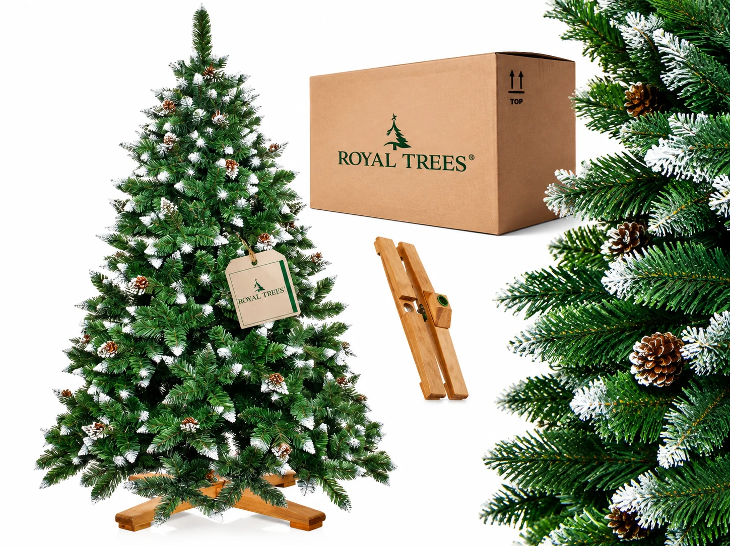 Árvore de Natal Artificial 220 cm com Neve + 308 Bolas + 100 m de Luzes LED